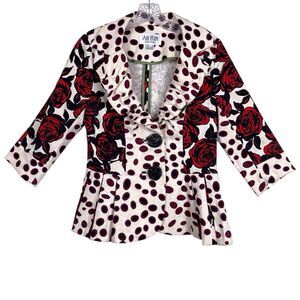 AN REN New York Floral Peplum Blazer Size Small Red Black Ivory